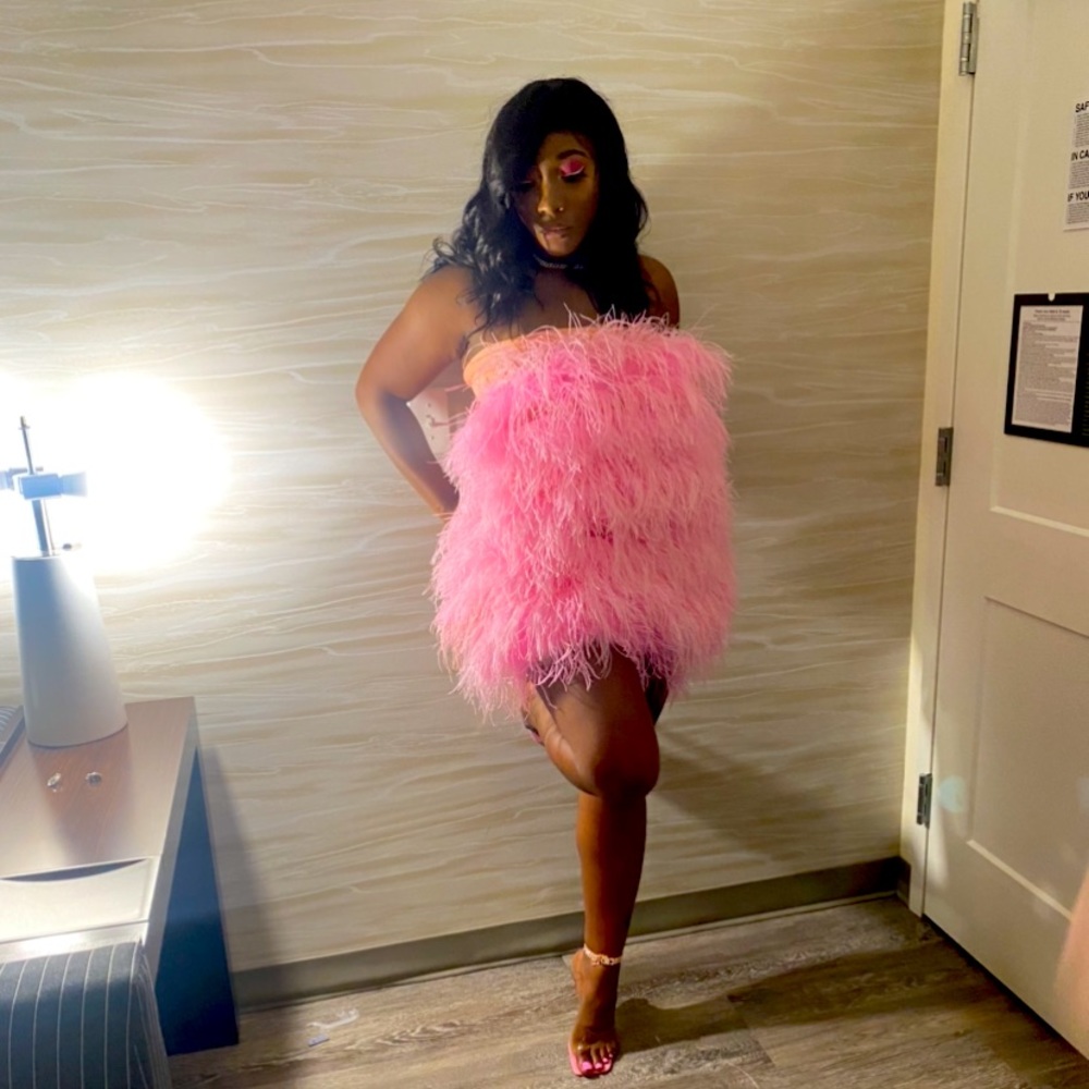 Beautiful custom made feather dress